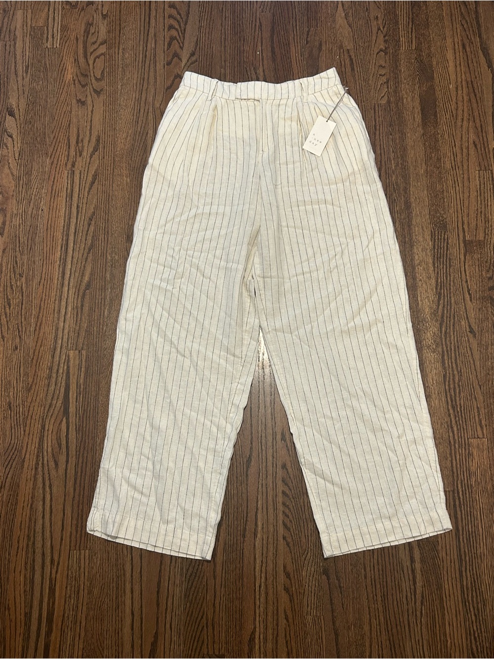 NWT A New Day Cream Pinstripe Linen Blend Wide Leg Pants Size 8